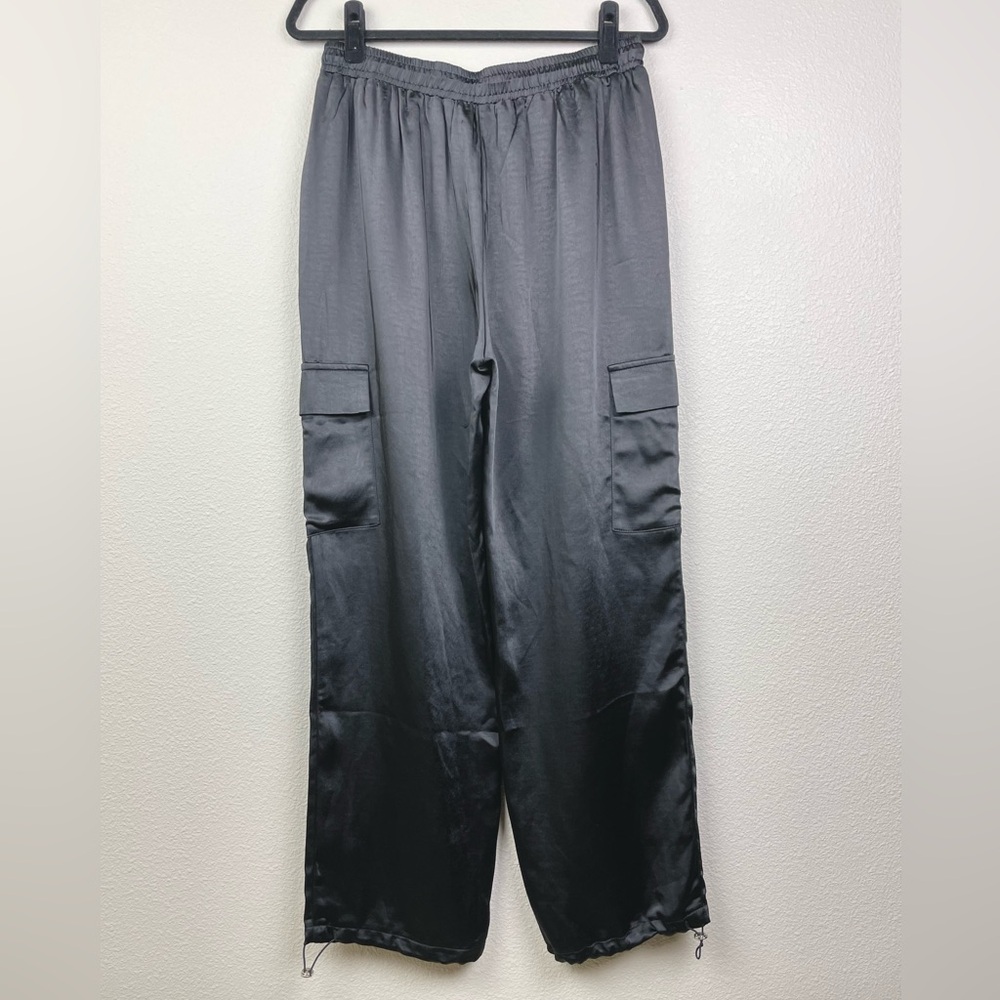 REVOLVE Superdown Women's Large Black Rita Cargo Pant Satin Pockets Drawstring - Picture 13 of 16
